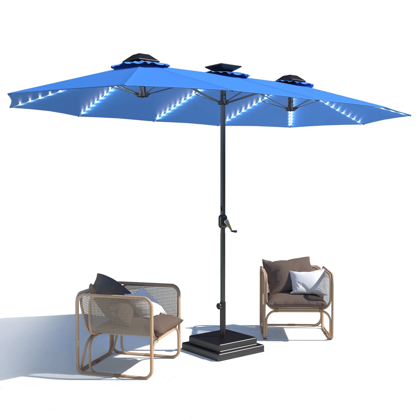 AECOJOY 15ft Patio Double-Sided Umbrella, 156 PCS Solar LED Light Outdoor Large Umbrella, Dark Blue - Product image 1