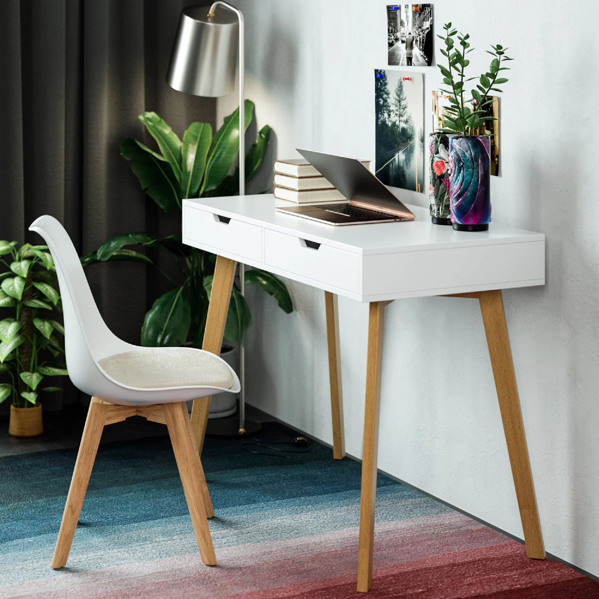 Homfa White Desk with Drawers, Study Work Desk Table for Home Office Writing - Product image 1