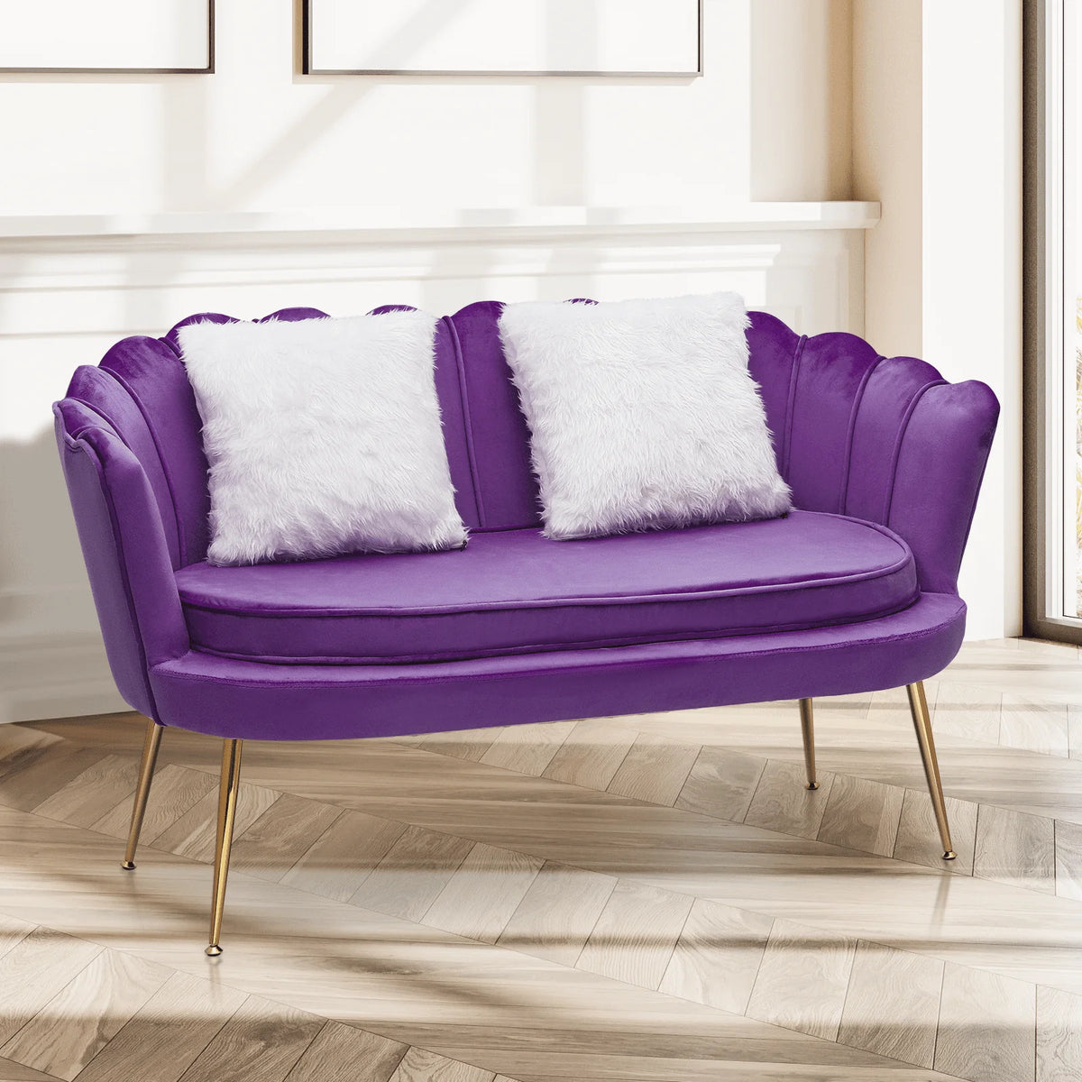 Monibloom Contemporary Velvet Loveseat Chair with Gold - Finished Metal Legs, 2 - Product image 5