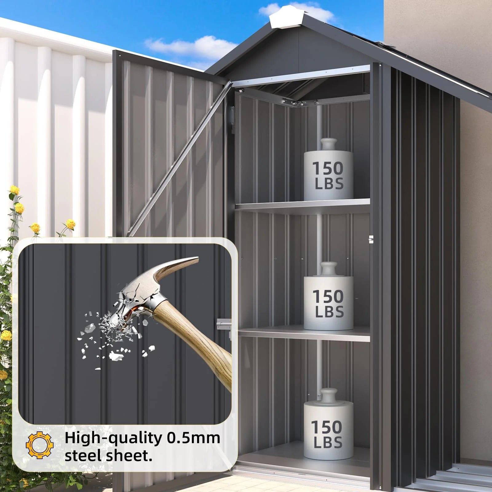 AECOJOY Outdoor Storage Cabinet Waterproof with Shelves and Lean to Open-Sided Firewood Racks - Product image 8