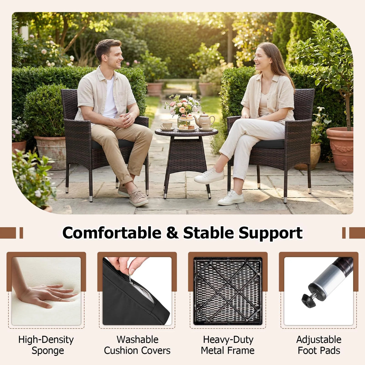 Tangkula 3 Piece Patio Furniture Set - Hand-Woven PE Wicker Conversation Set - Product image 9