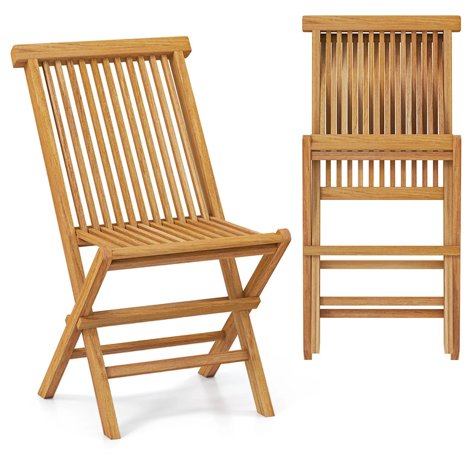 Tangkula Patio Folding Chairs Set of 2/4, Outdoor Teak Wood Chairs w/Slatted Seat & Backrest - Product image 1