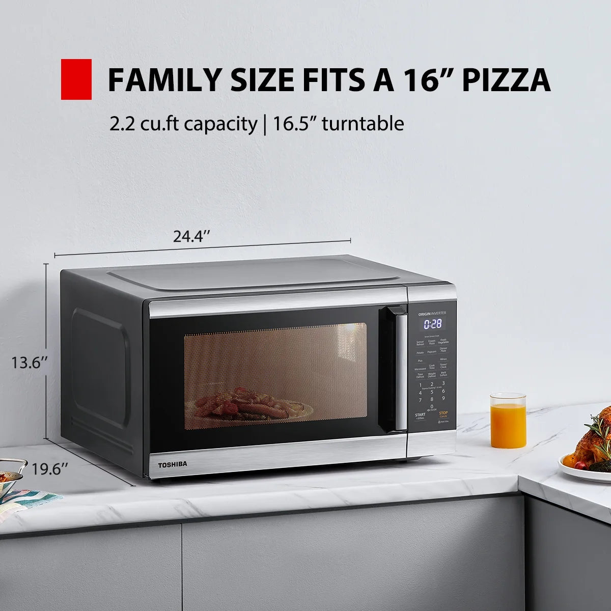 Toshiba 2.2 Cu. Ft. Countertop Microwave Oven, 1200 Watts, Stainless Steel - Product image 6