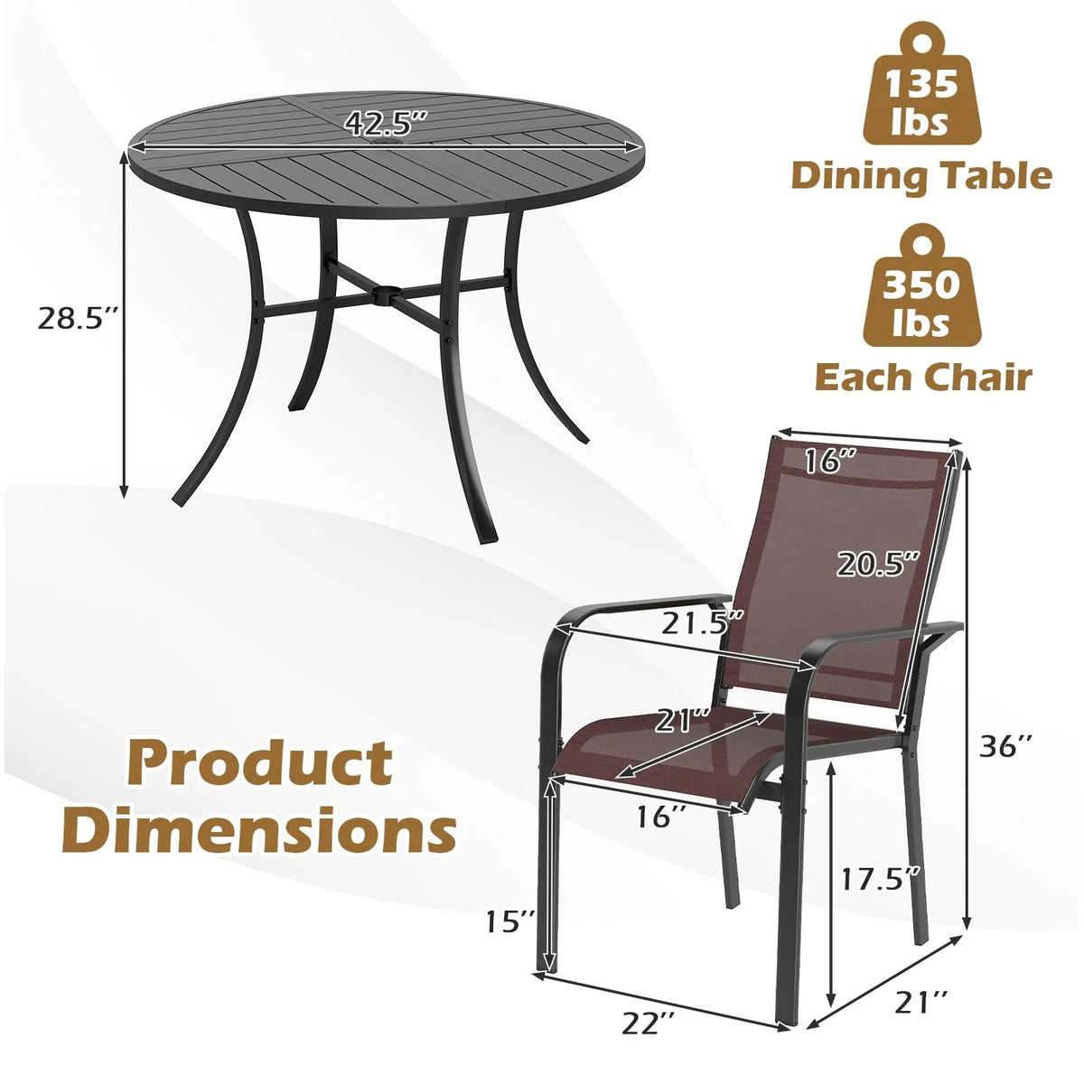 Tangkula 5 Pieces Patio Dining Set Outdoor Round Table and Stackable Chairs with Umbrella Hole - Product image 4