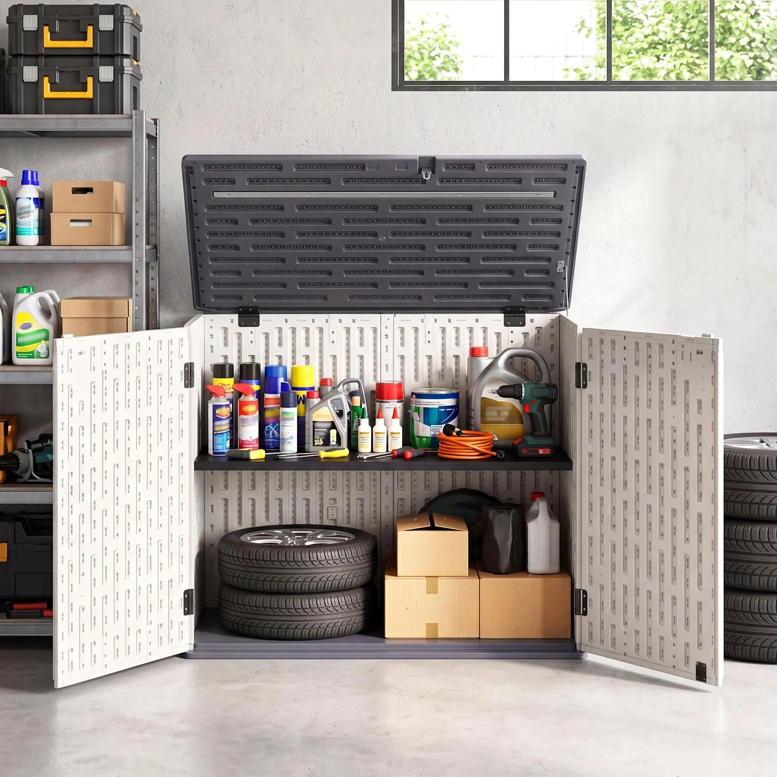 Tangkula Large Outdoor Storage Cabinet 20 Cu.Ft Horizontal Resin Storage Shed - Product image 9