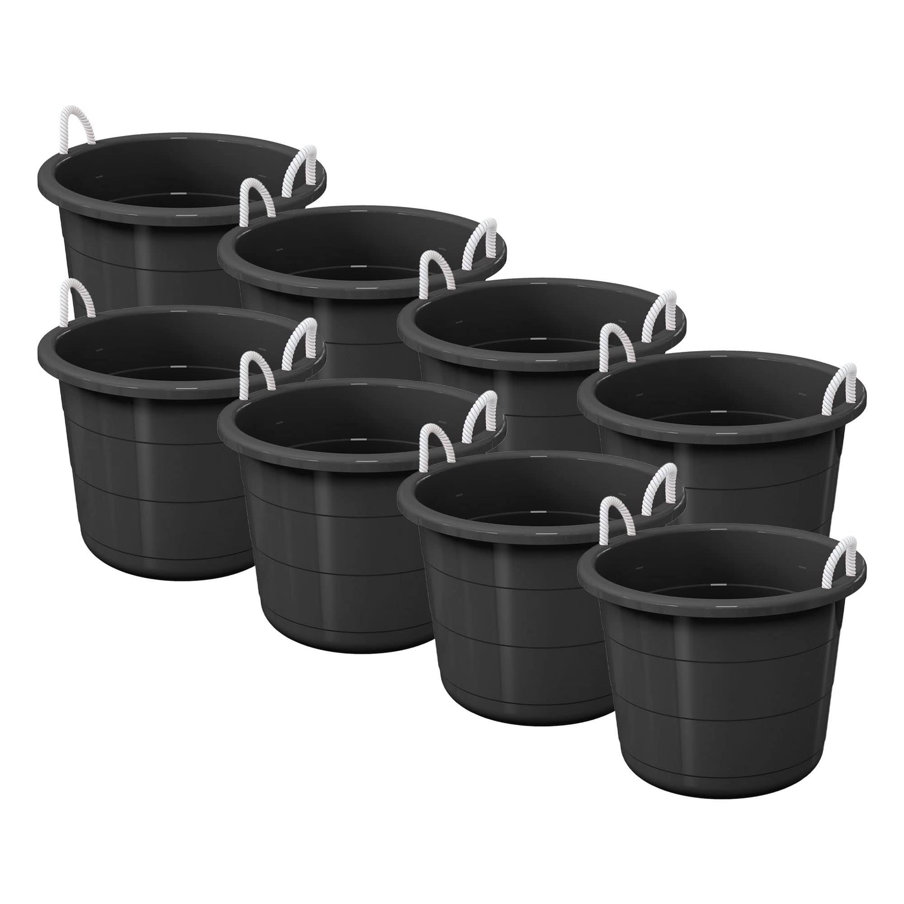 Life Story 17 Gal Flexible Plastic Storage Bucket w/ Rope Handles, Black, 8 Pack - Product image 1