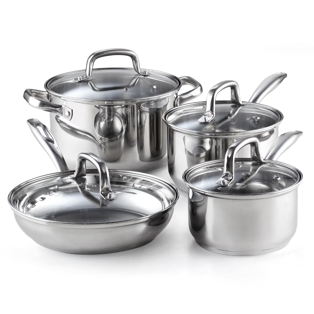 Cook N Home Pots and Pans Stainless Steel, 8 - Piece Induction Pot Kitchen Cookware Set, Silver, Oven Safe - Product image 1