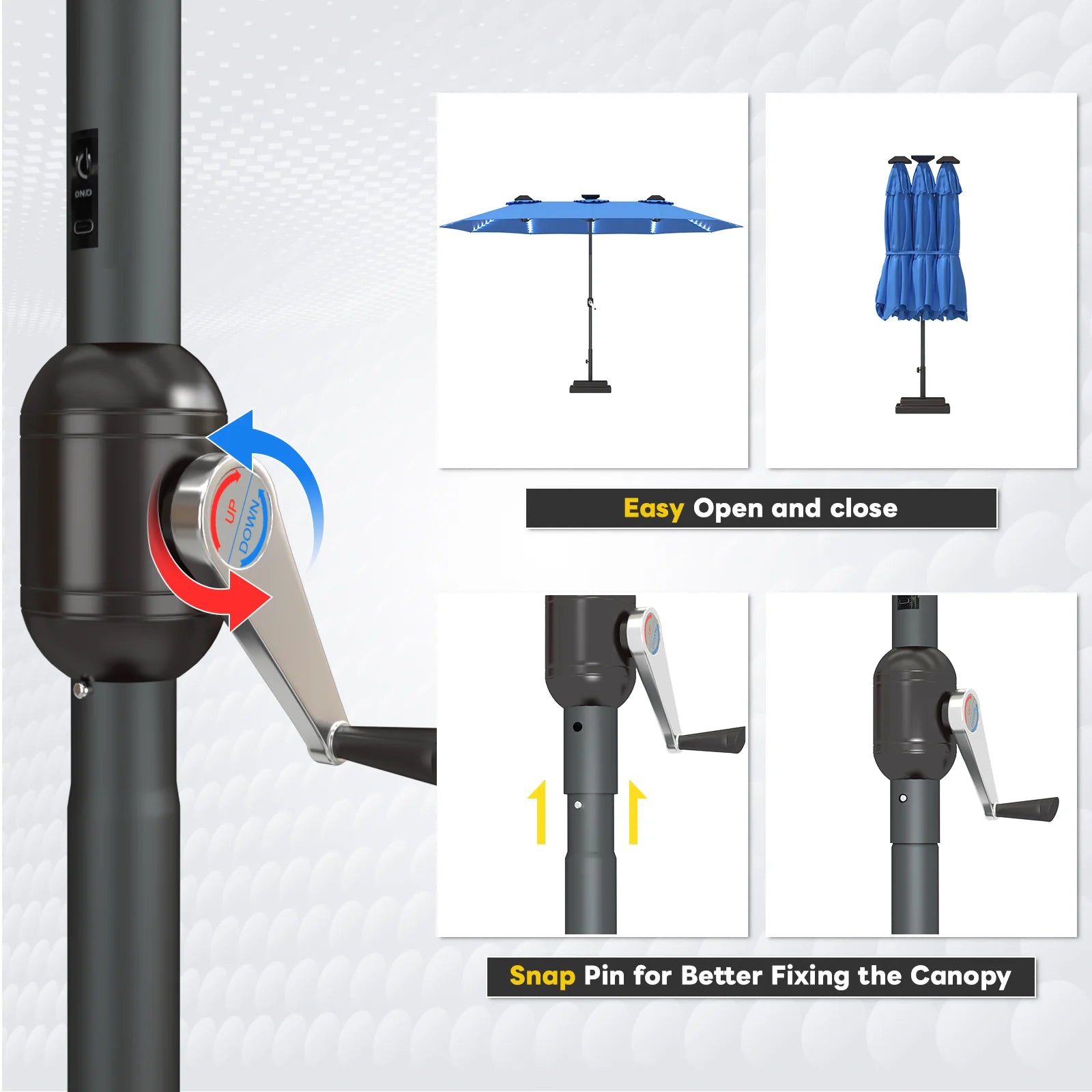 AECOJOY 15ft Patio Double-Sided Umbrella, 156 PCS Solar LED Light Outdoor Large Umbrella, Dark Blue - Product image 5