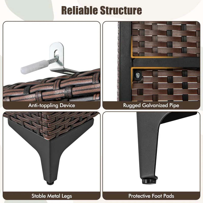 62" Tall PE Rattan Wicker Wardrobe Closet Storage Cabinet with 2 Doors, Hanging Rod, 4 Storage Cubes - Product image 17